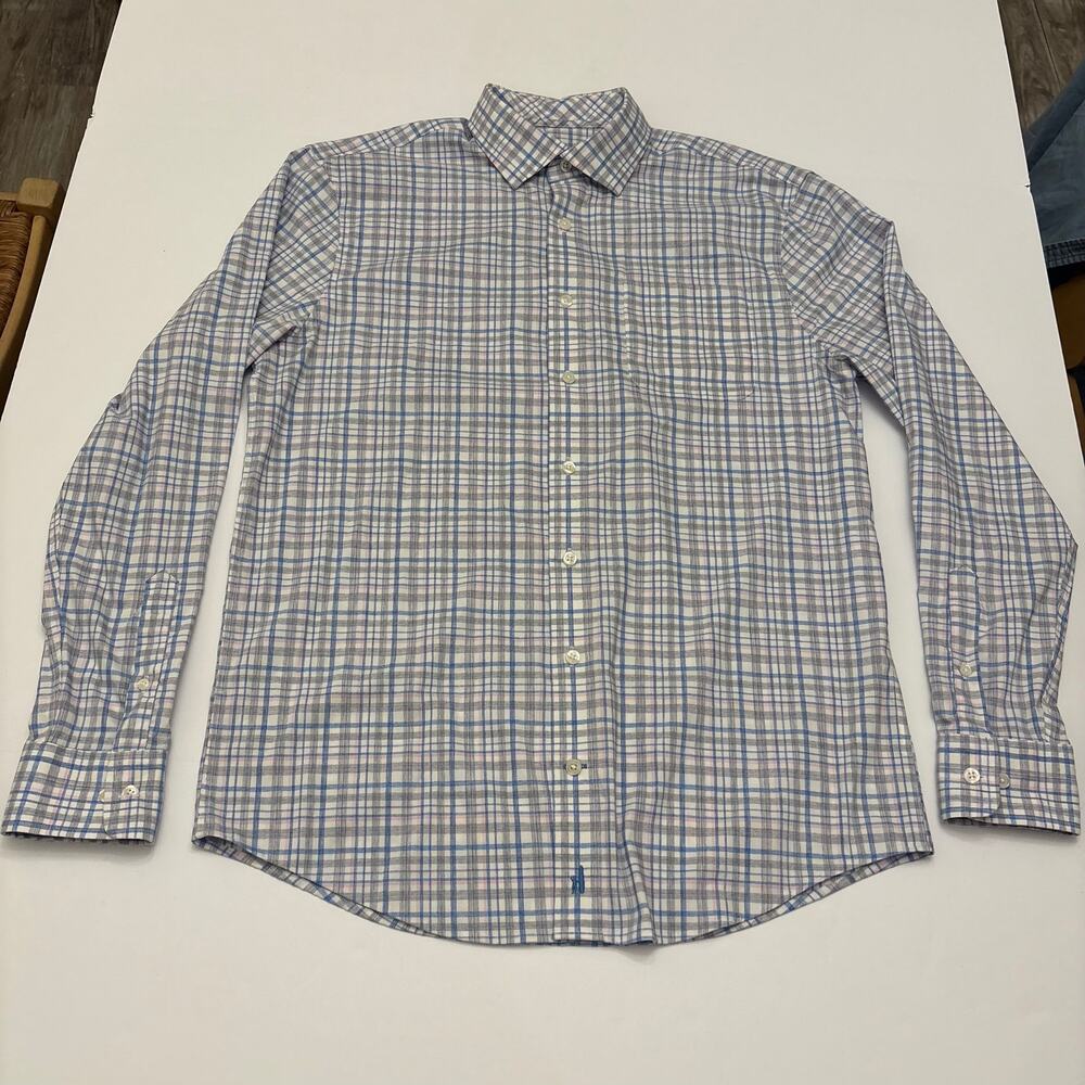 johnnie-O Performance Mens M Plaid Button Down Golf Shirt Embroidered Club Logo